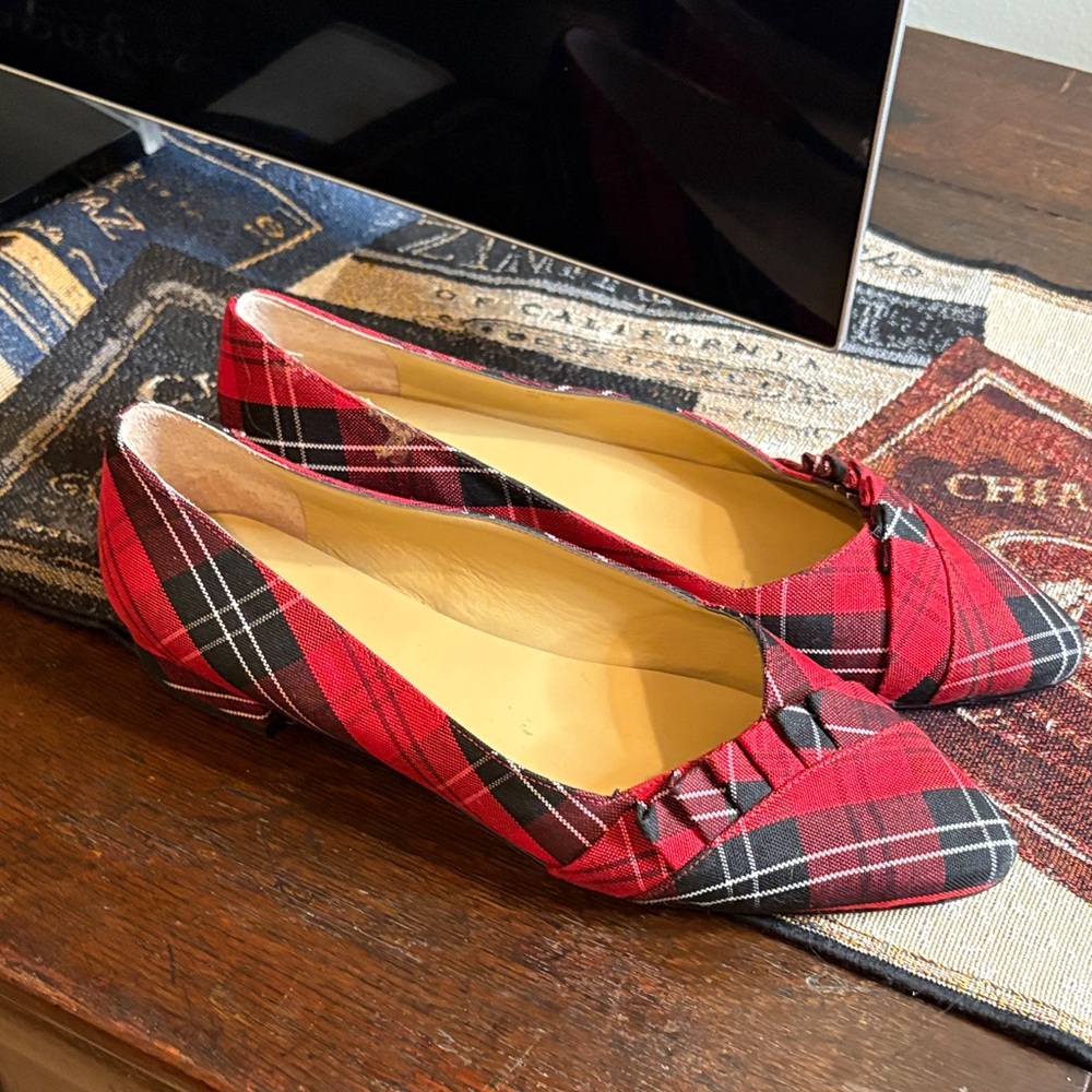 Talbots Red and Black Plaid Flats